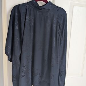 Zara Black Floral Women's Blouse (Dark Navy)